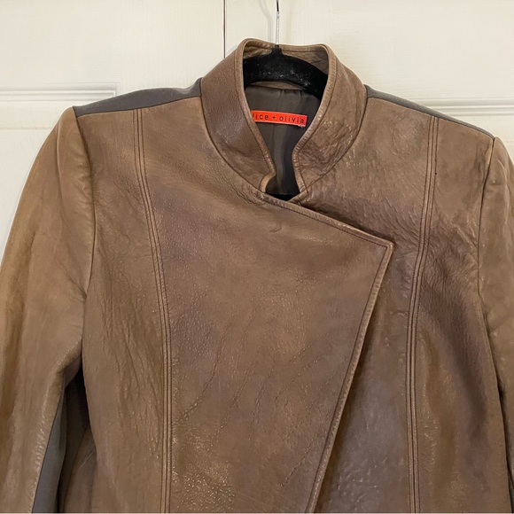 Alice + Olivia Brown Leather Jacket Extra Small - Picture 3 of 6